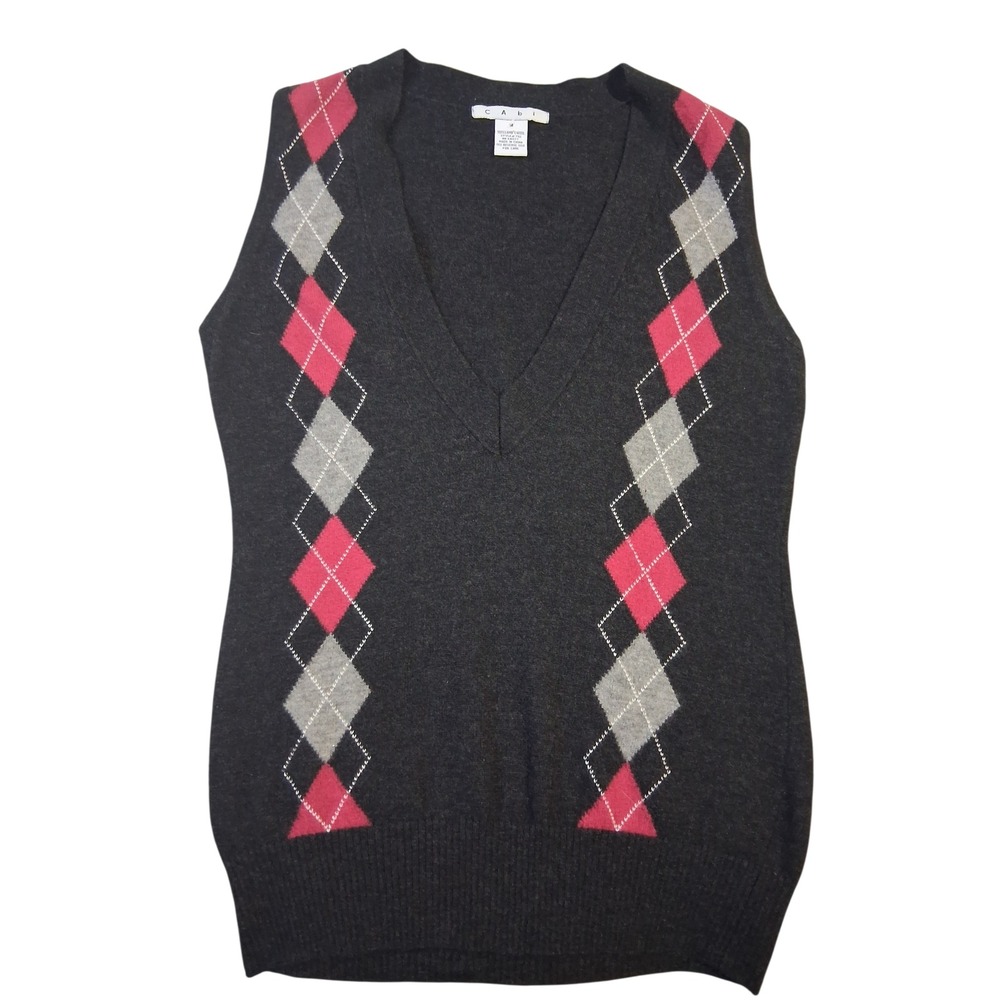 Cabi 100% Lambswool Argyle Women's size Medium Preppy Academia Ivy League Vest‎